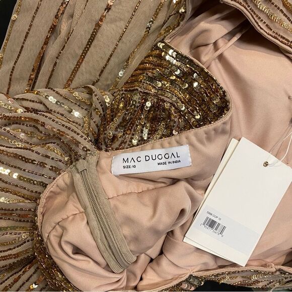 MAC DUGGAL Beige Sequined Cut Out Ruffled Cap Sleeve Lace Up Gown 5568 NWT 10 - Picture 12 of 13